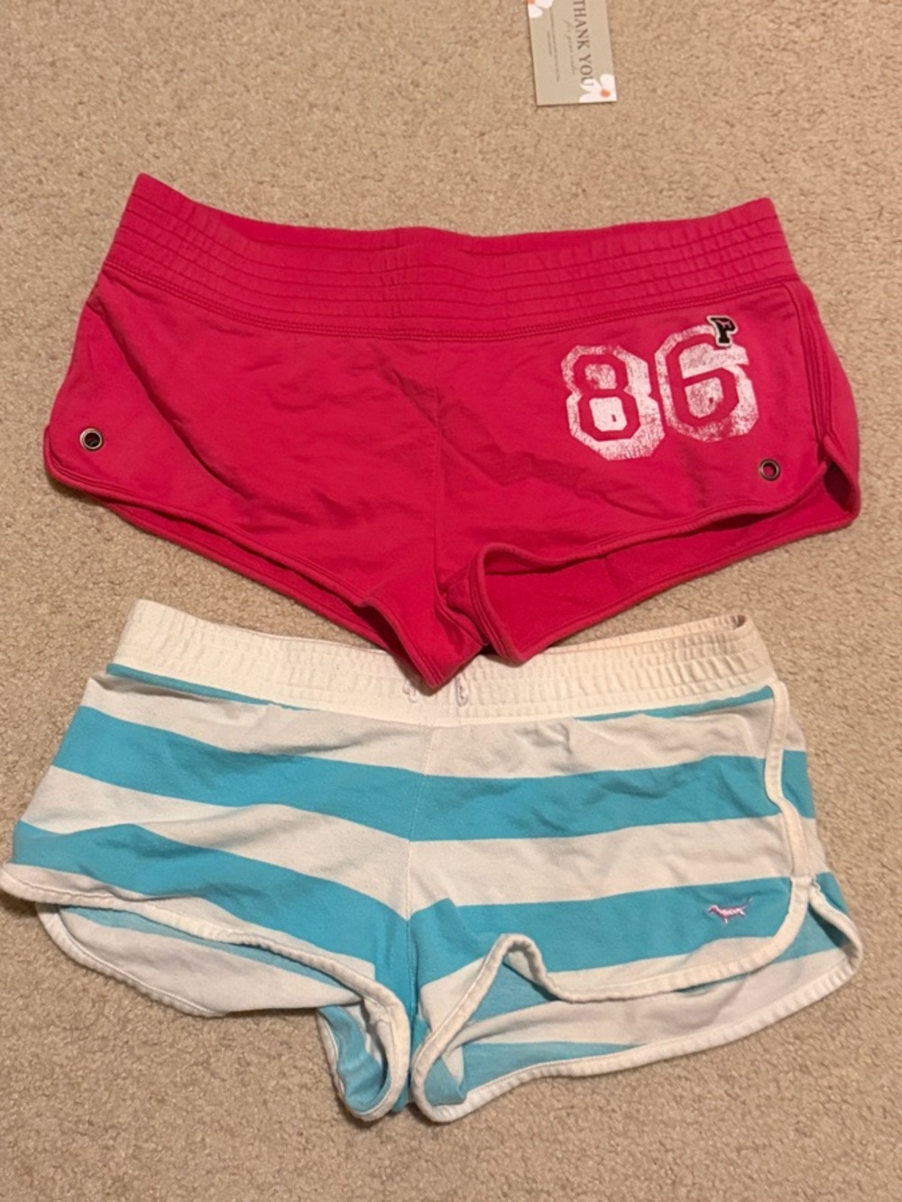 PINK Victoria's Secret Hot Pink Athletic Shorts with Stripe-Trim Detail
